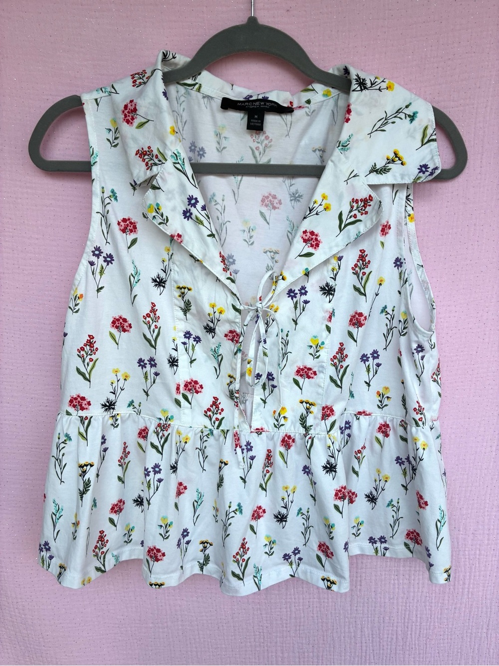 Marc New York White Floral Tie-Front Peplum Camisole